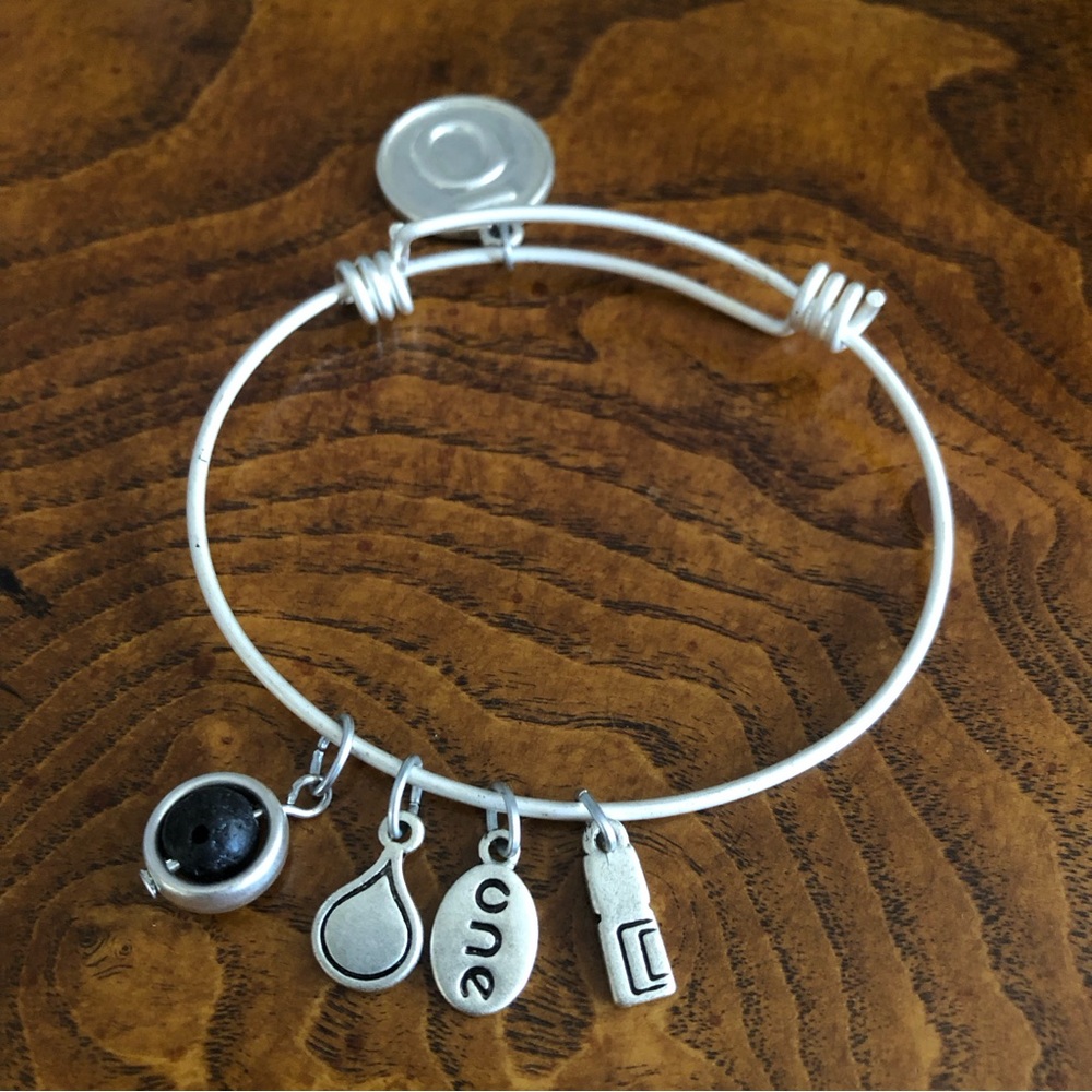 Doterra matte silver metal charm adjustable bangle bracelet